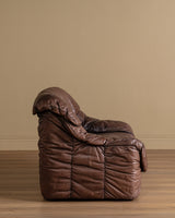 Ruched Leather Sofa, Manner of Ligne Roset, 1970's (2 Available)