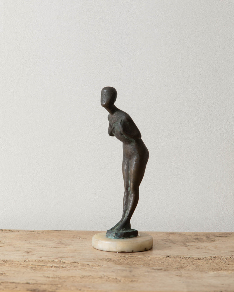 Art Deco Bronze Female Statue on Marble Base