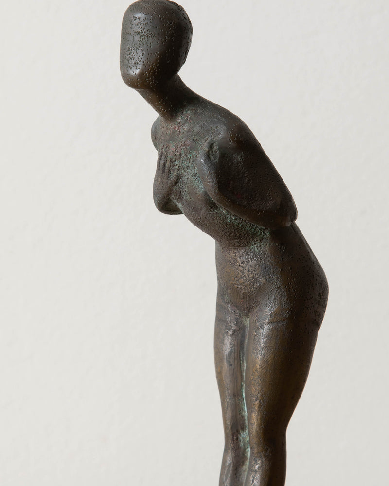 Art Deco Bronze Female Statue on Marble Base