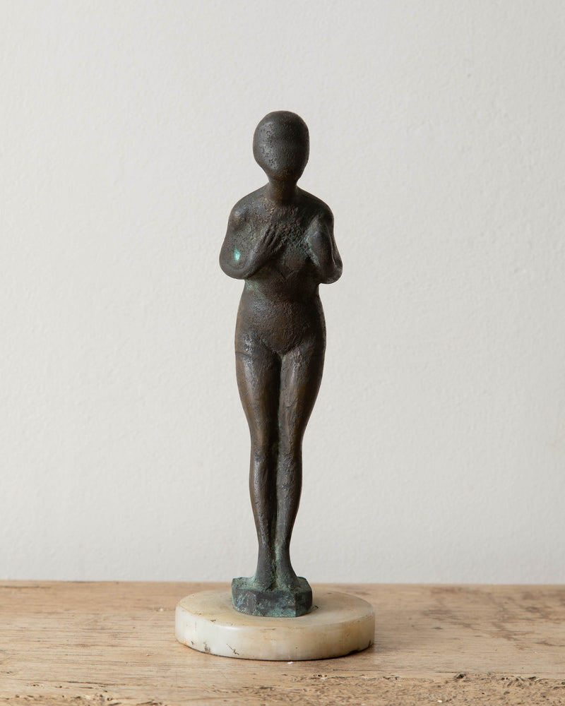 Art Deco Bronze Female Statue on Marble Base