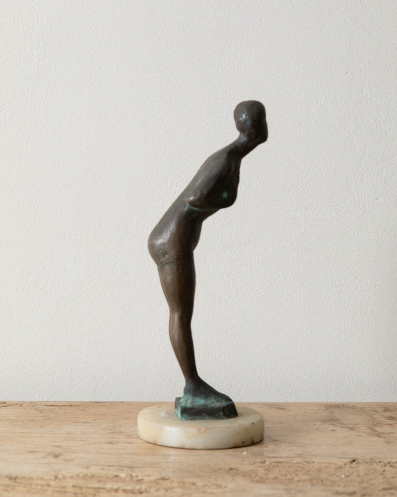 Art Deco Bronze Female Statue on Marble Base