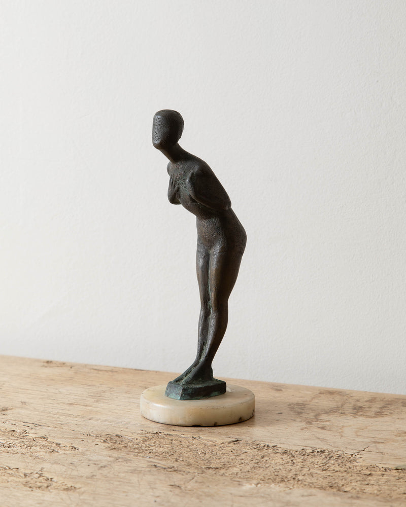 Art Deco Bronze Female Statue on Marble Base