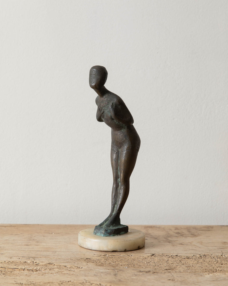 Art Deco Bronze Female Statue on Marble Base