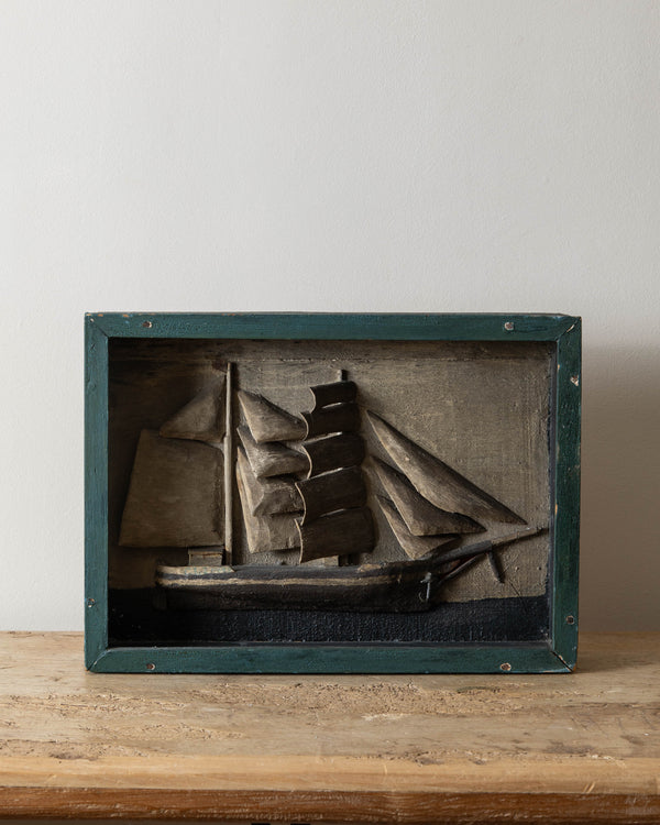 Primitive Folk Art Painted Ship Diorama