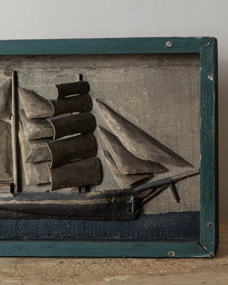 Primitive Folk Art Painted Ship Diorama