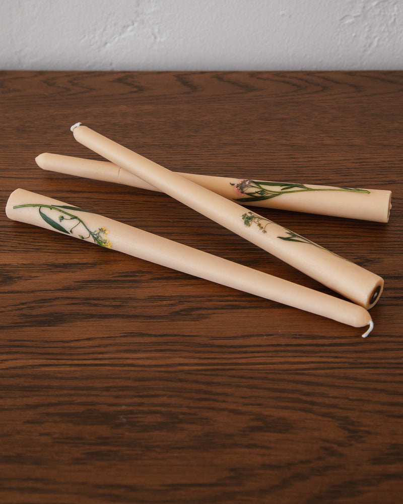 Floral Inlaid Tapered Candles (Set of 3)