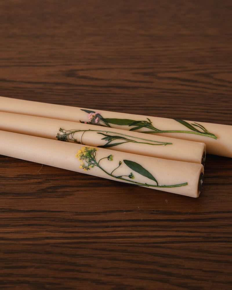 Floral Inlaid Tapered Candles (Set of 3)