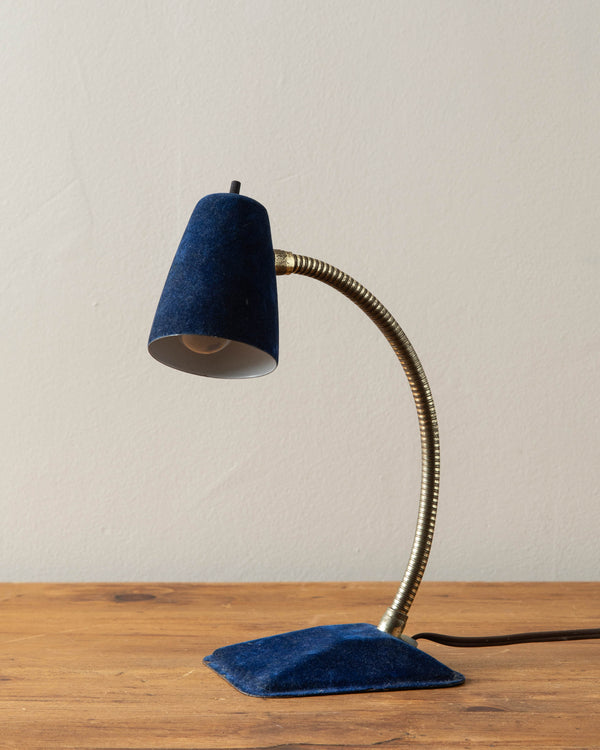 Mid Century Blue Velvet Gooseneck Desk Lamp