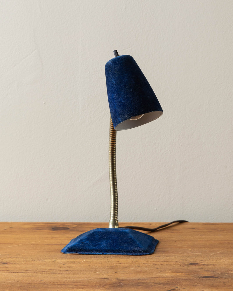 Mid Century Blue Velvet Gooseneck Desk Lamp