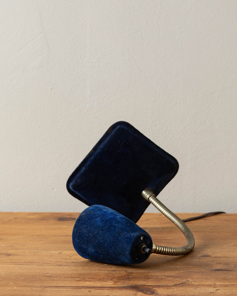 Mid Century Blue Velvet Gooseneck Desk Lamp