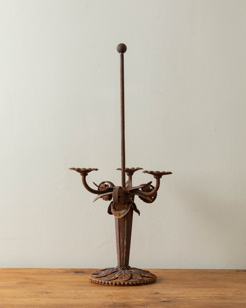 Rusted Iron Flower Candelabra