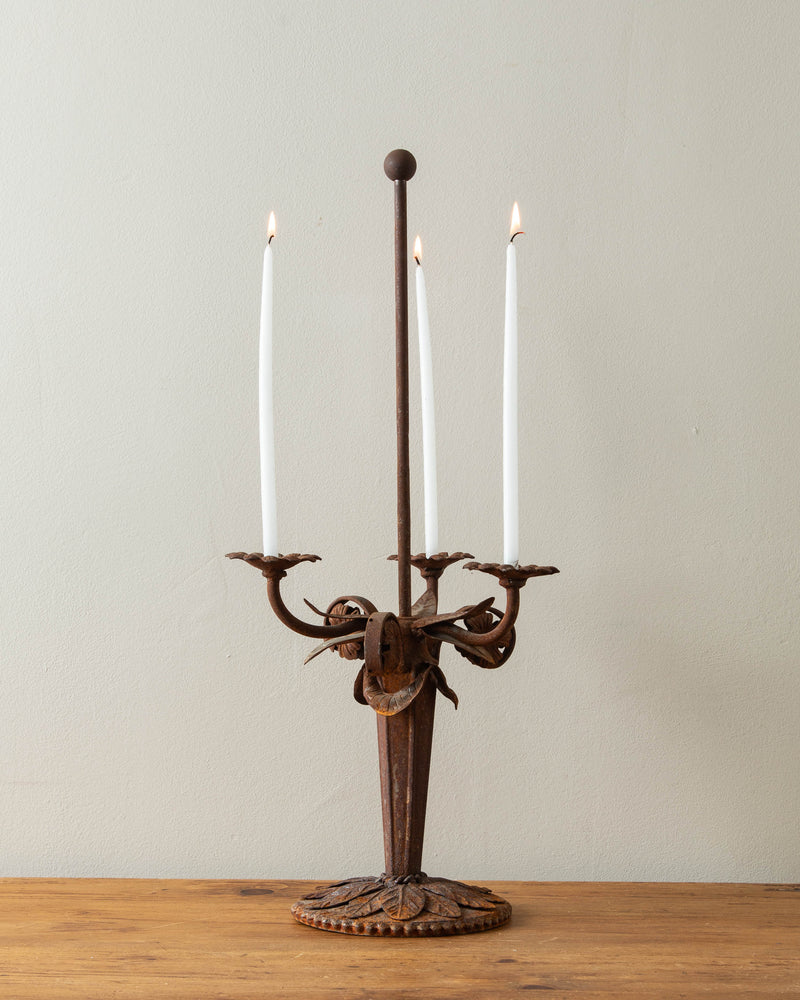 Rusted Iron Flower Candelabra