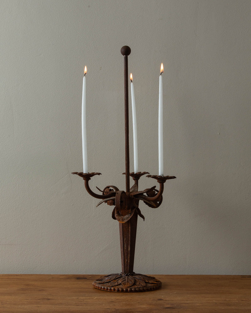 Rusted Iron Flower Candelabra