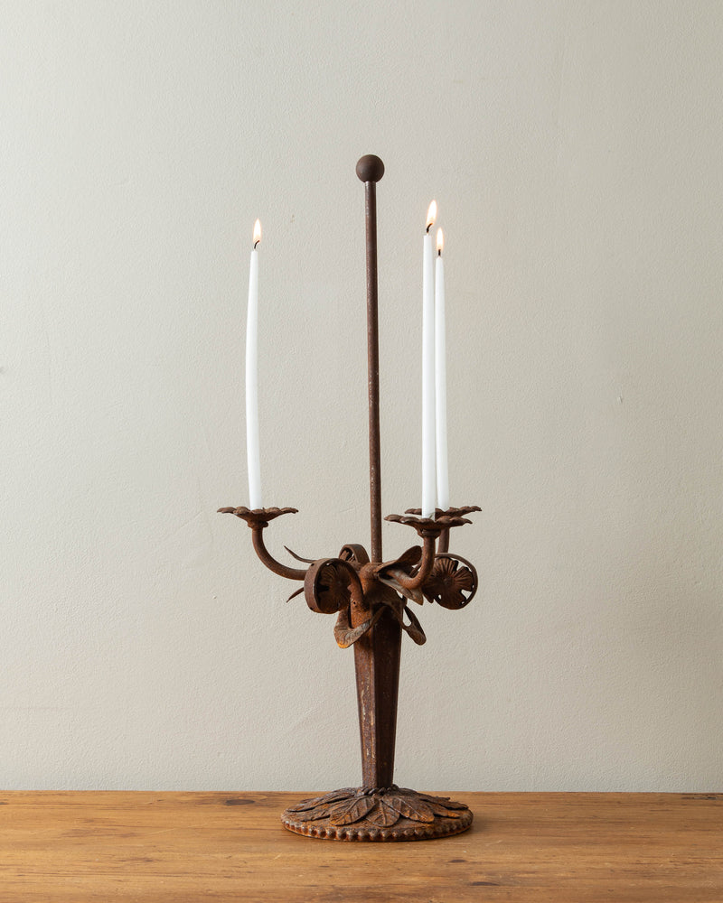 Rusted Iron Flower Candelabra