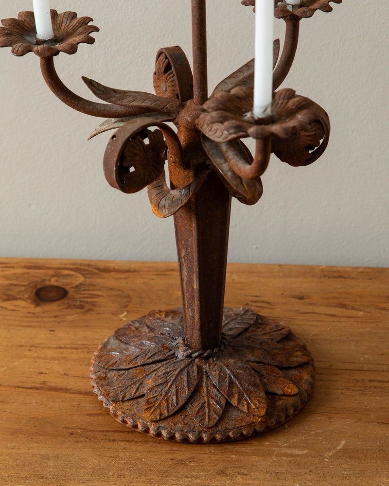 Rusted Iron Flower Candelabra