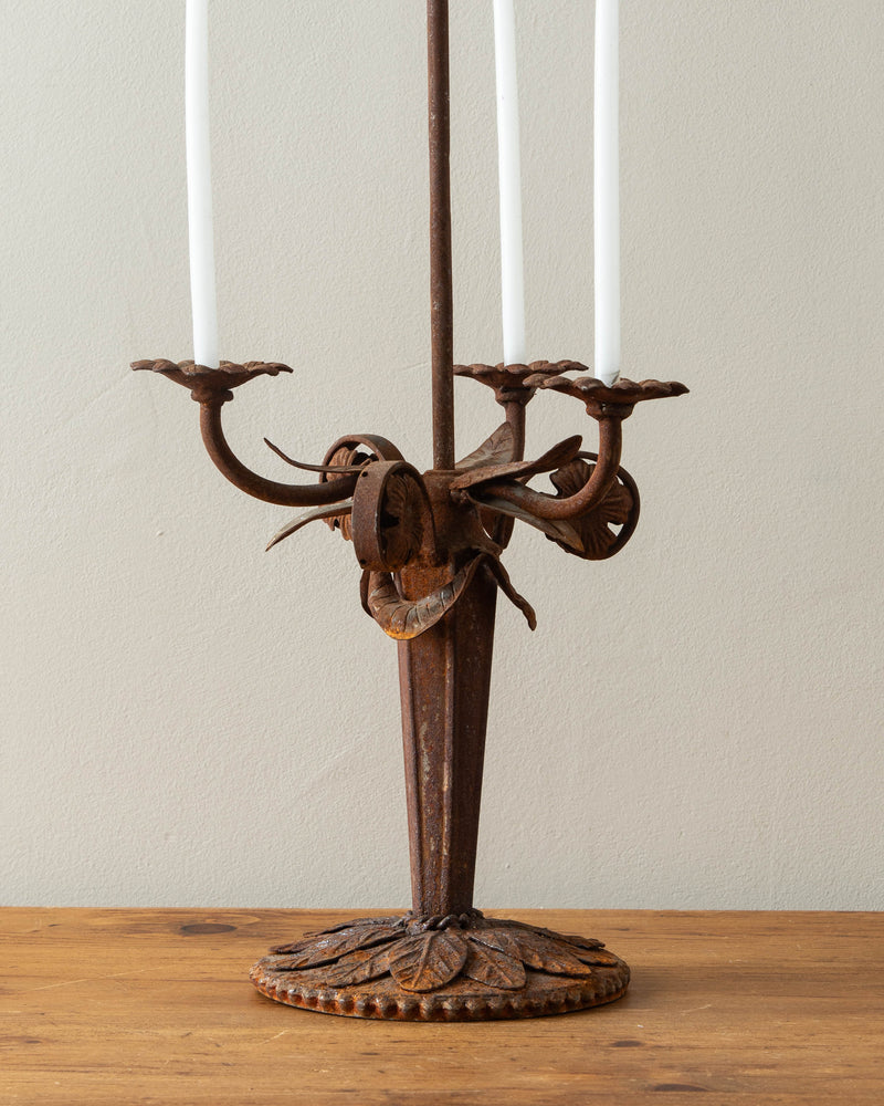 Rusted Iron Flower Candelabra