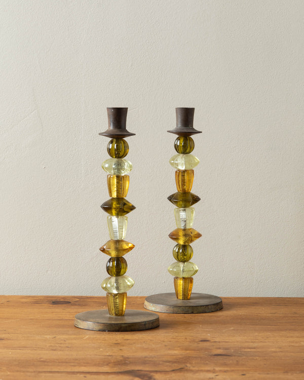 Italian Glass & Brass Taper Holders (pair)