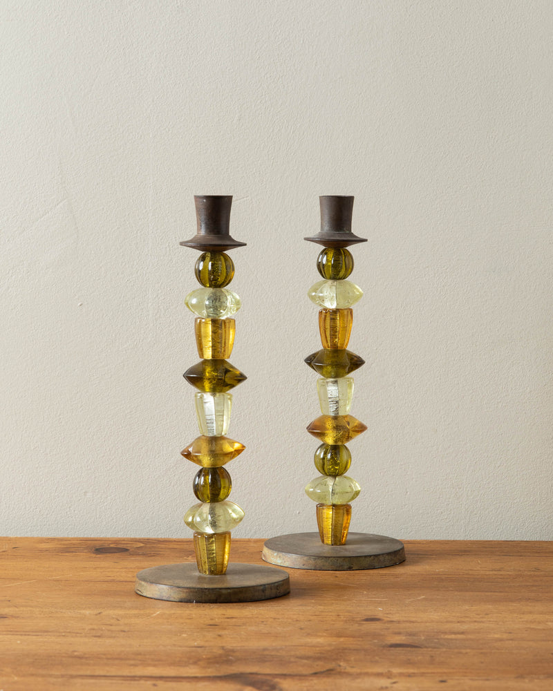 Italian Glass & Brass Taper Holders (pair)