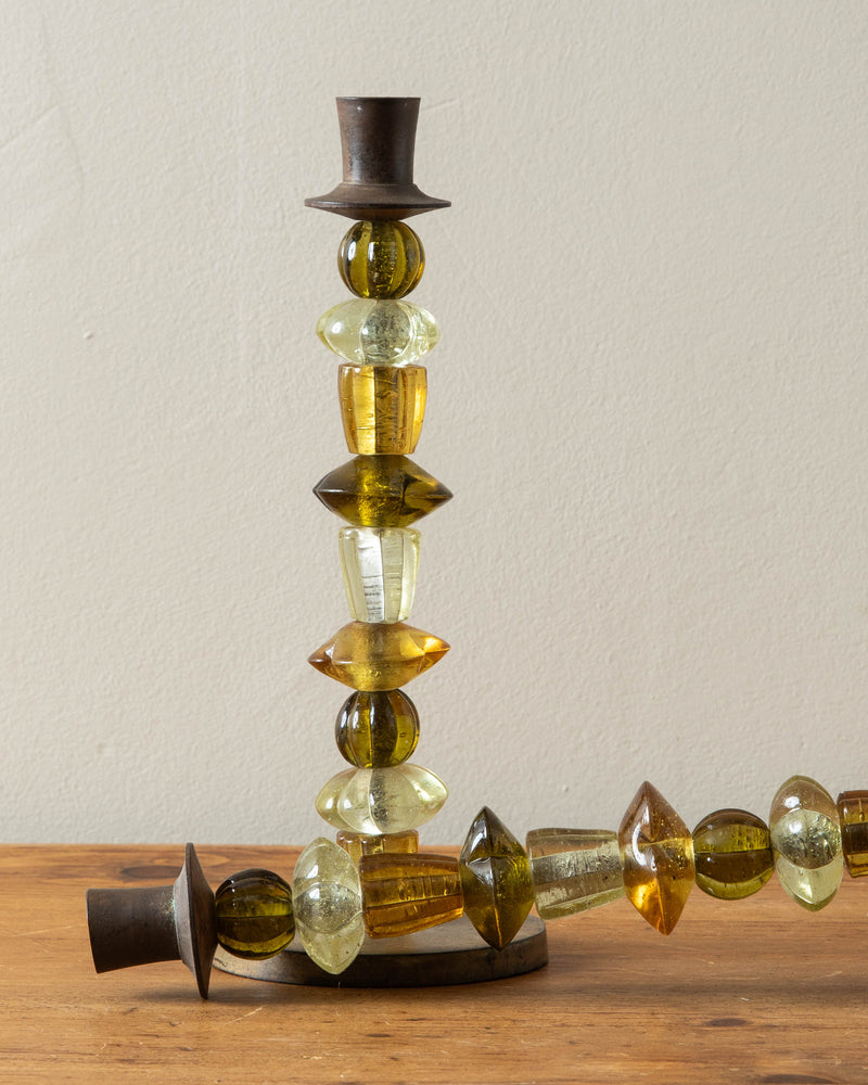 Italian Glass & Brass Taper Holders (pair)