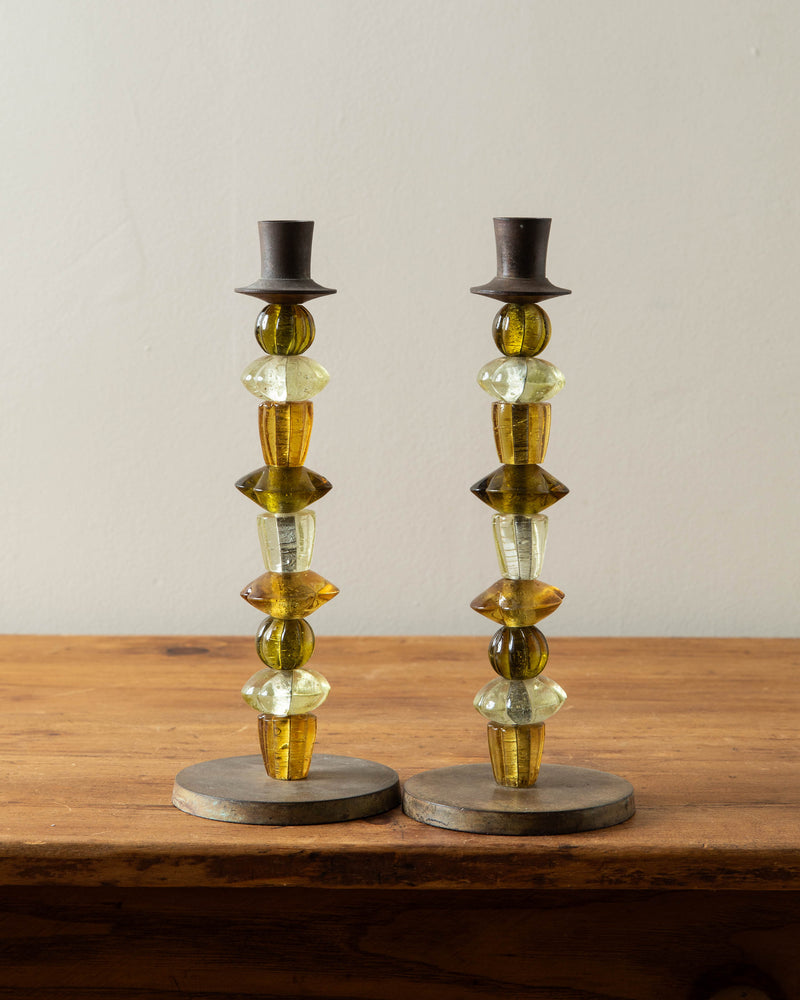 Italian Glass & Brass Taper Holders (pair)