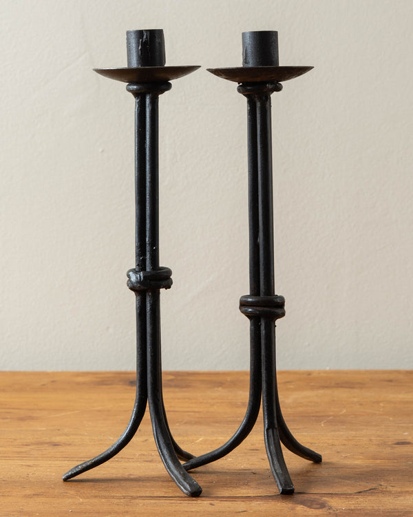 Brutalist Iron Tripod taper Holders (Set of 2)