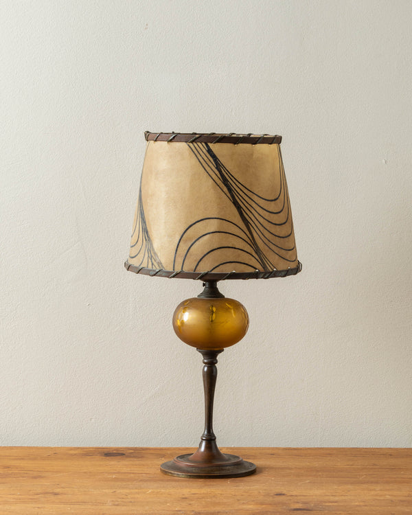 Etched Amber Glass Lamp w/ Handmade Rawhide Shade