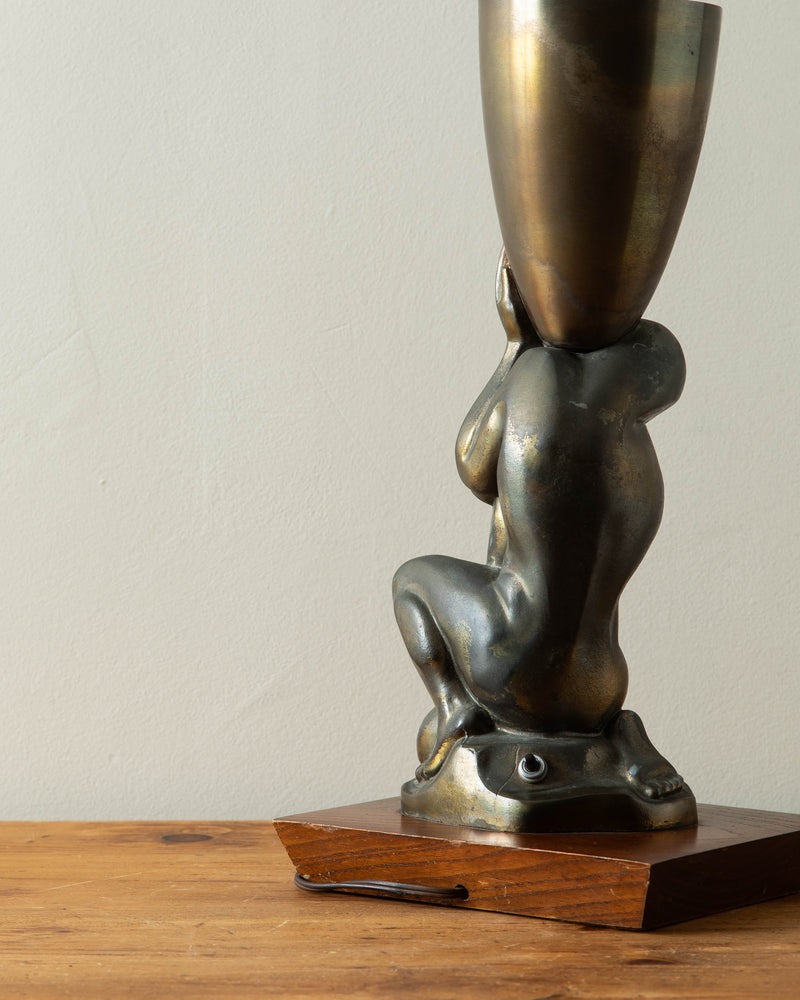 Nude Bronze Male Figure Torchiere Lamp