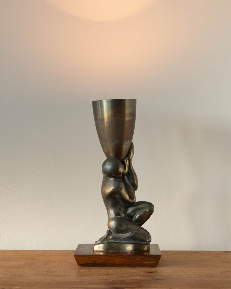 Nude Bronze Male Figure Torchiere Lamp