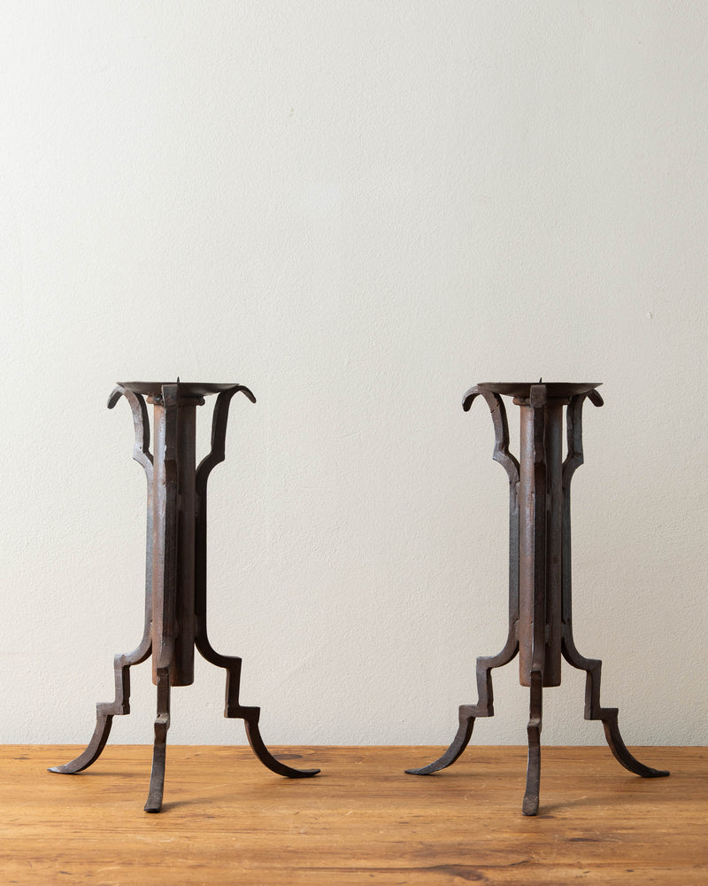 French Iron Tripod Base Pillar Holders (Pair)