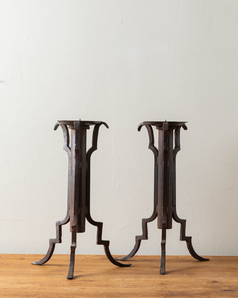 French Iron Tripod Base Pillar Holders (Pair)