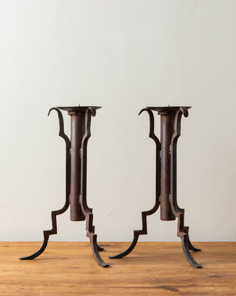 French Iron Tripod Base Pillar Holders (Pair)