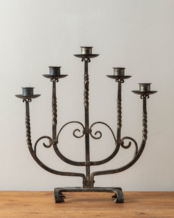 Iron & Gold 5 Candle Twisted Candelabra, 1940's