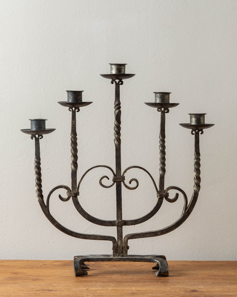 Iron & Gold 5 Candle Twisted Candelabra, 1940's