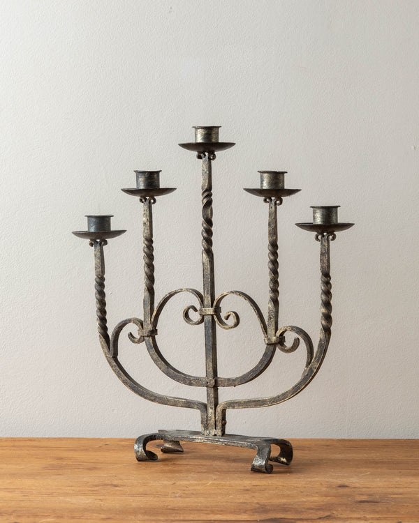 Iron & Gold 5 Candle Twisted Candelabra, 1940's