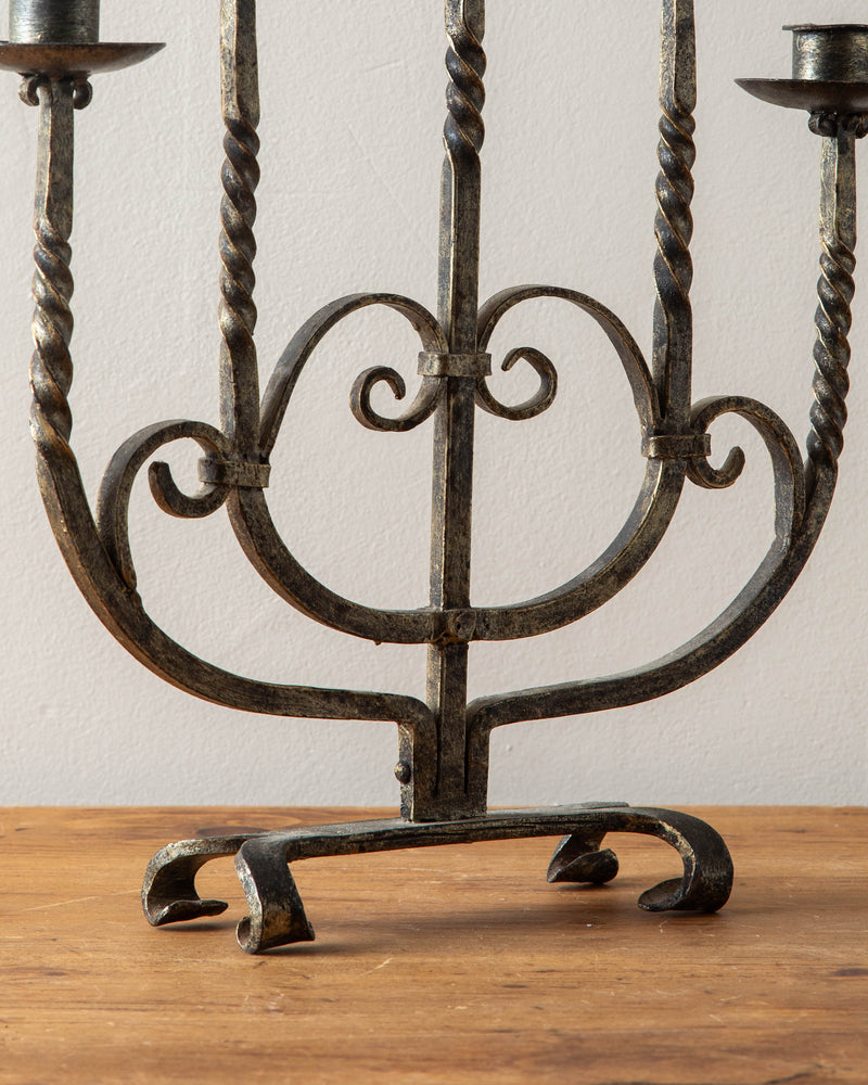 Iron & Gold 5 Candle Twisted Candelabra, 1940's