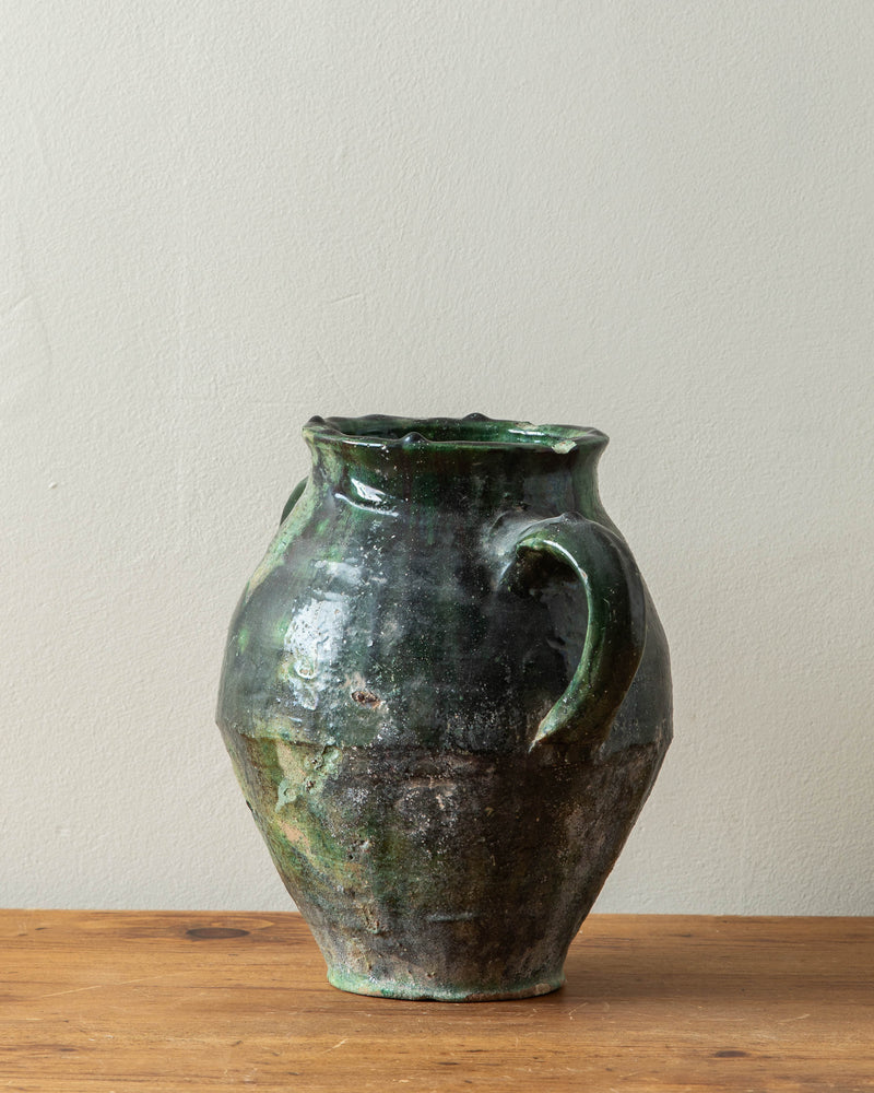 Antique Green Glazed Olive Jar