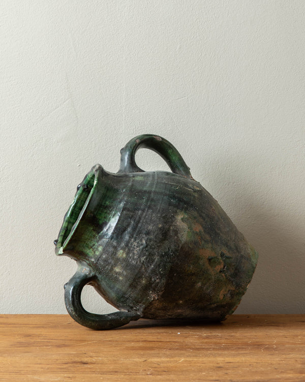 Antique Green Glazed Olive Jar