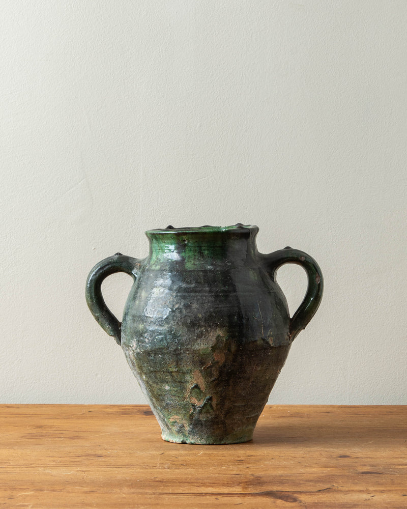 Antique Green Glazed Olive Jar