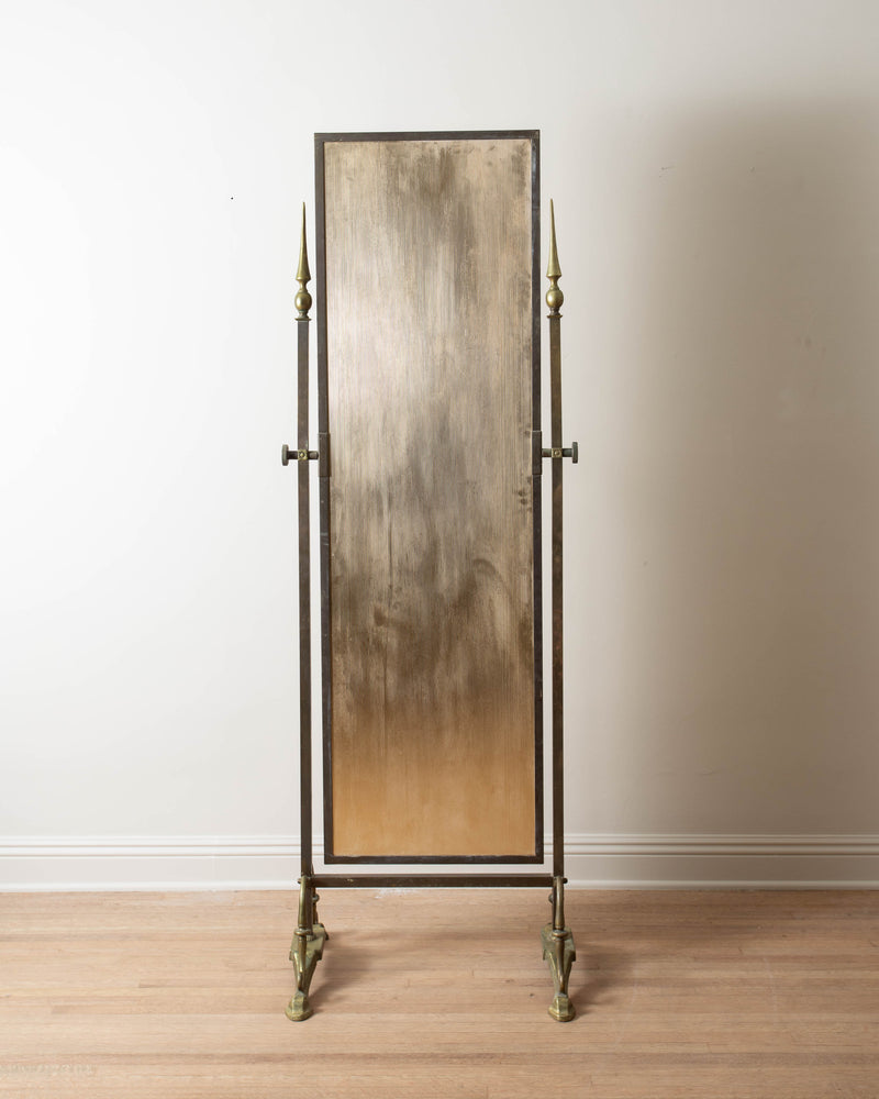 1960's Solid Brass Sculptural Cheval Mirror