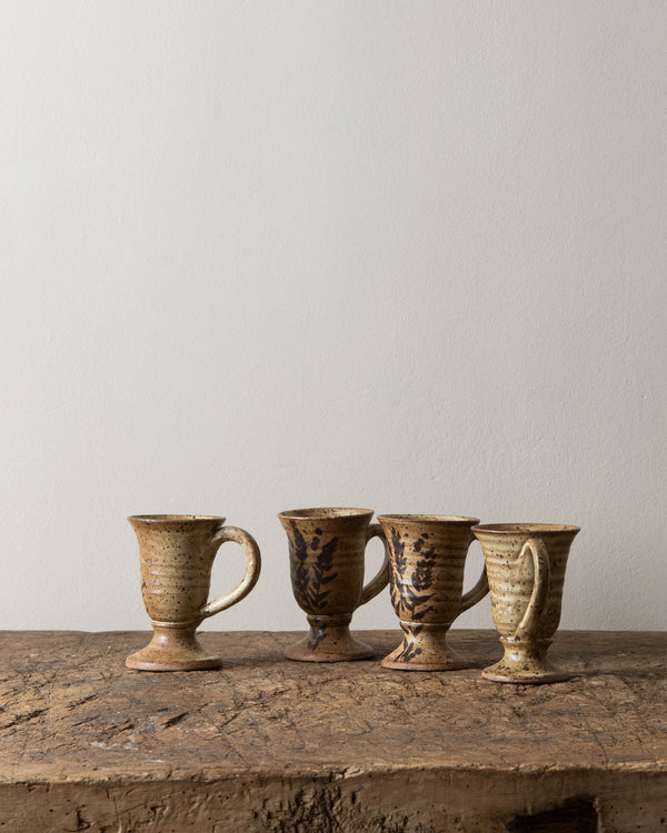 Studio Pottery Botanical Footed Mugs (Set of 4)