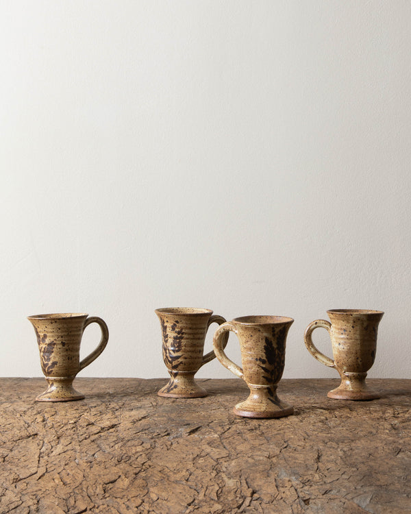 Studio Pottery Botanical Footed Mugs (Set of 4)