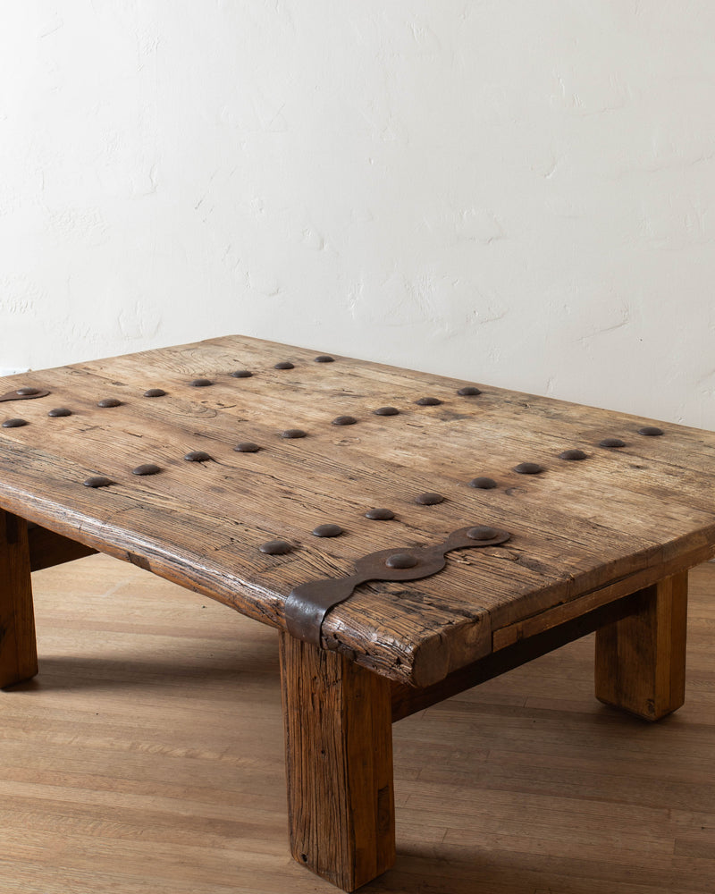 Studded Spanish Wood & Iron Coffee Table