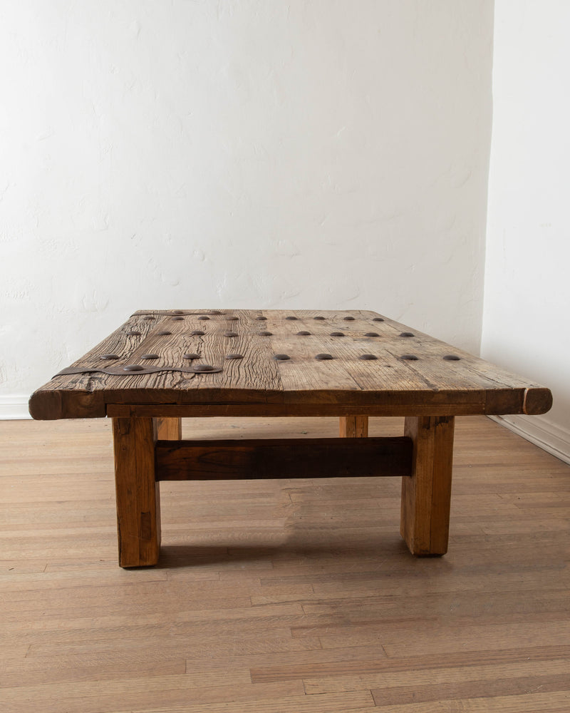 Studded Spanish Wood & Iron Coffee Table