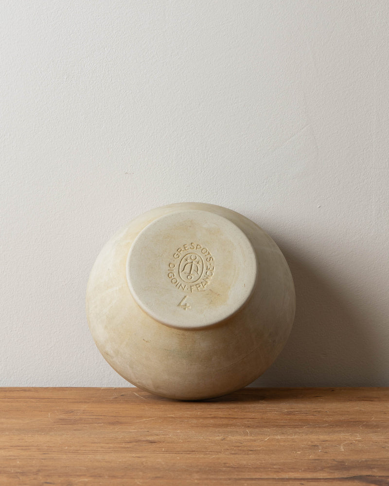 French Cream Stoneware Bowl w/ Glazed Interior