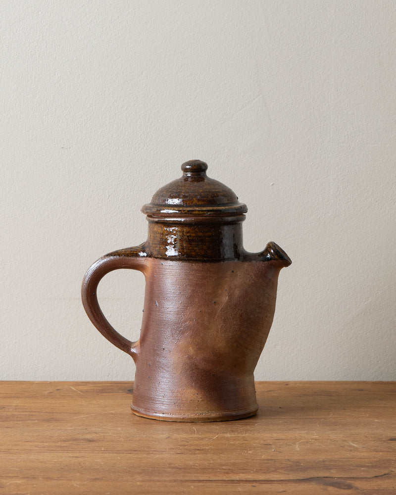 French Digan Brown Glazed Teapot w/ Rounded Spout