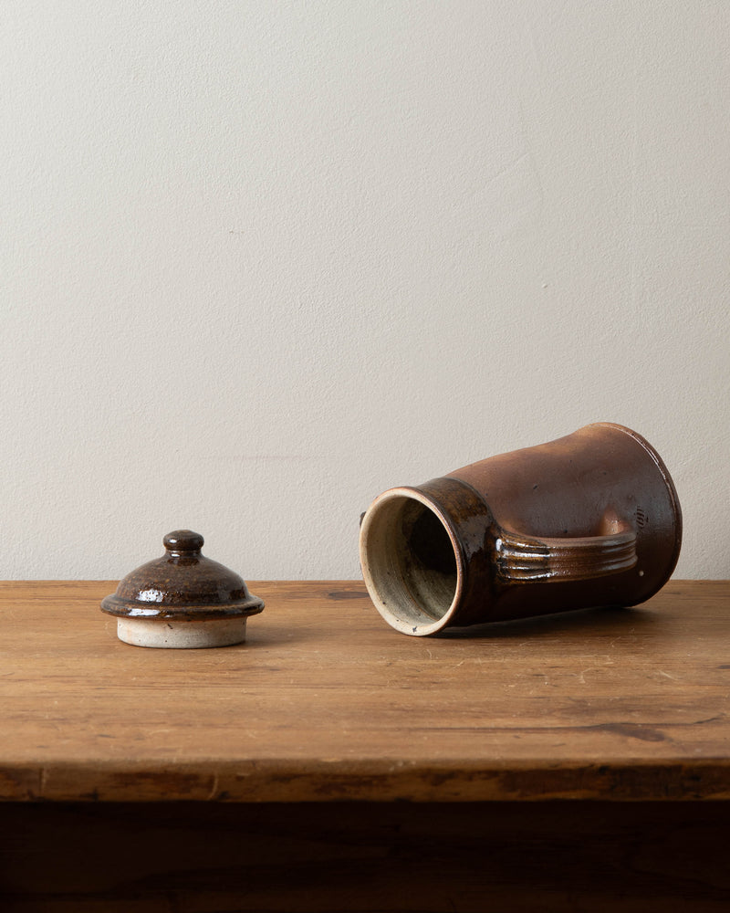 French Digan Brown Glazed Teapot w/ Rounded Spout