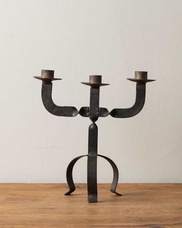 Primitive Twisted Iron 3 Candle Taper Holder