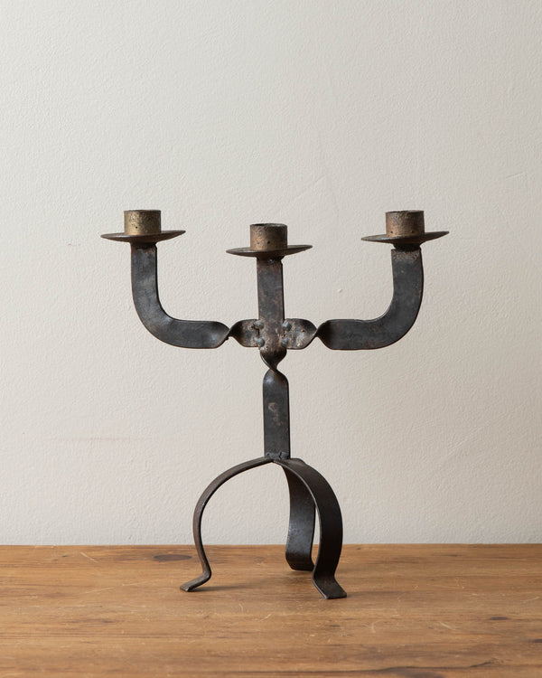 Primitive Twisted Iron 3 Candle Taper Holder