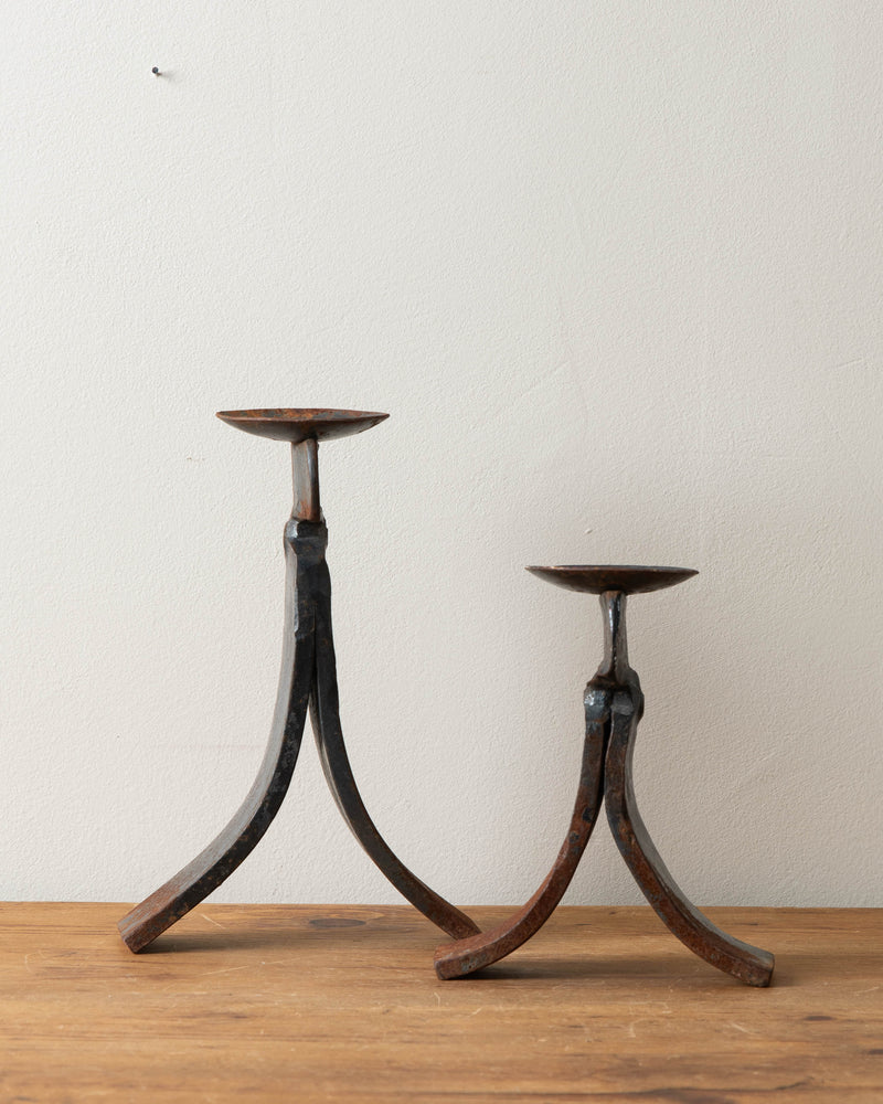 Heavy Forged Rusted Steel Pillar Candle Holders (Set of 2)