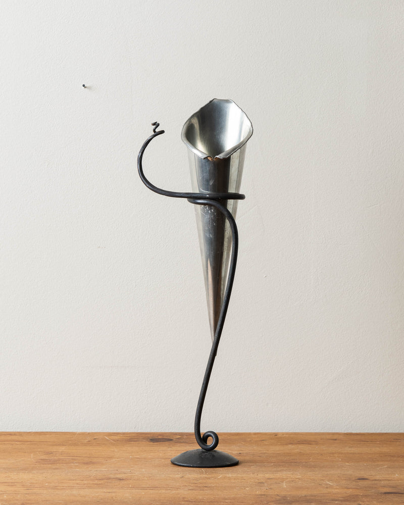 Post Modern Pewter Cone on Iron Stand